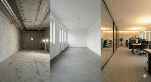 Office and commercial expansion: shell construction, high-quality shell construction & full expansion